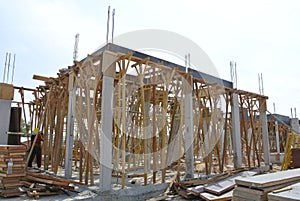 Roof beam formwork fabricated at construction site