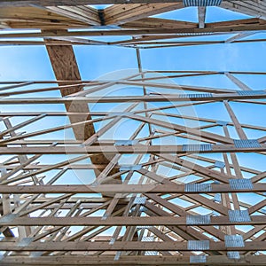 Roof beams of a new wooden construction square
