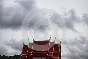 Roof, beautiful Thai temple building, sky background.