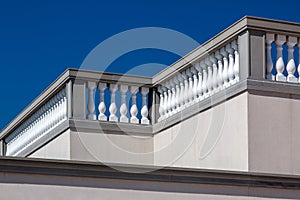 The roof of the building in stone balustrades.