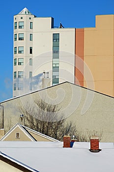 Roof, Chimney and Building in winter