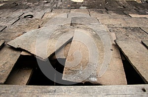 Roof collapsed. Backgrounds and textures.