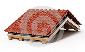 Roof construction detail. 3D illustration