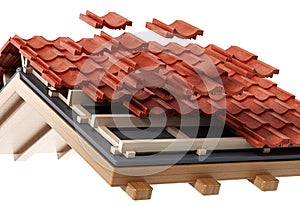Roof construction detail. 3D illustration