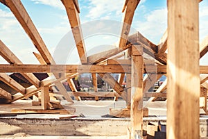roof construction details with truss system and exterior beams