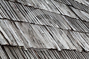 Roof covering from old gray wooden planks