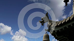 Roof decorations on the territory Giant Wild Goose Pagoda, is a Buddhist pagoda located in southern Xian Sian, Xi`an, China