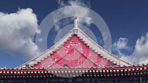 Roof decorations on the territory Giant Wild Goose Pagoda, is a Buddhist pagoda located in southern Xian Sian, Xi`an, China