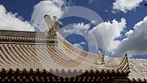 Roof decorations on the territory Giant Wild Goose Pagoda, is a Buddhist pagoda located in southern Xian Sian, Xi`an, Shaanxi pr