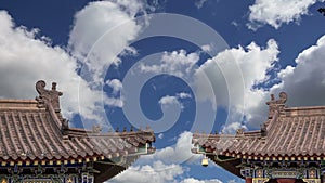 Roof decorations on the territory Giant Wild Goose Pagoda, is a Buddhist pagoda located in southern Xian Sian, Xi`an, Shaanxi pr