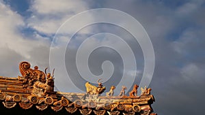 Roof decorations in Yonghe Temple (Lama Temple) in Beijing, China