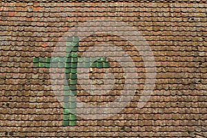 Roof detail of Half timbered house in a village in Alsace