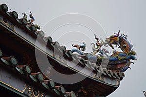 Roof details of the Buddhist Dalongdong Baoan Temple in Taipei, Taiwan