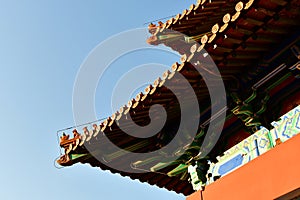 roof and eaves in traditional Chinese royal architectural style, taken at the famous Ming Xiaoling Mausoleum in Nanjing,