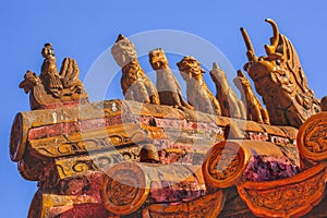 Roof Figurines Yellow Roofs Gugong Forbidden City Beijing China