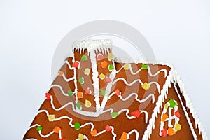The roof and flue of hand-made eatable gingerbread house photo