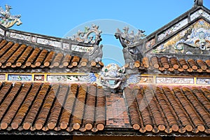 Roof fragment with dragon, Imperial City Hue, Vietnam, in the Forbidden City of Hue.