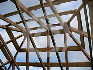 Roof frame of wooden board.
