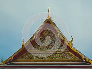 Roof gable Golden Thai style temple.