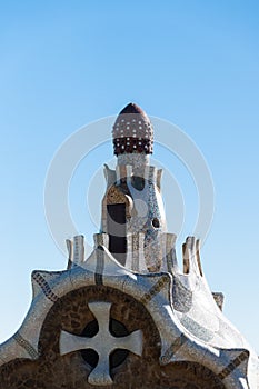 Roof of Gingerbread House with tiles, Park GÃ¼ell, Barcelona, Spain