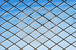 Roof glass modern windows metal grid blue sky pattern