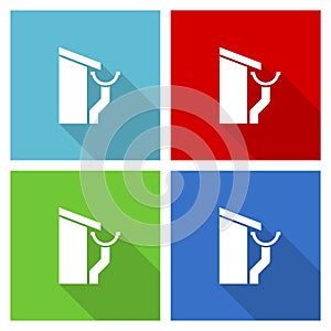 Roof and gutter, guttering home icon set, flat design vector illustration in eps 10 for webdesign and mobile applications in four