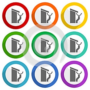Roof and gutter, guttering home vector icons, set of colorful flat design buttons for webdesign and mobile applications