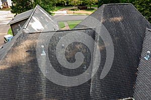 Roof with hail damage and markings from inspection