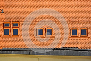 Roof of an historic house in center of Telc city with an roof windows