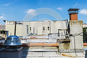 Roof of houses in Harlem, in New York City, USA