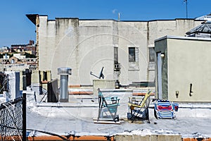 Roof of houses in Harlem, in New York City, USA