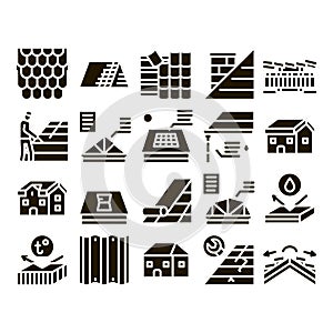 Roof Housetop Material Glyph Set Vector