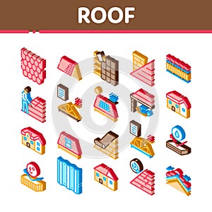 Roof Housetop Material Isometric Icons Set Vector