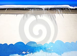 Roof icicles with street clouds drawing background