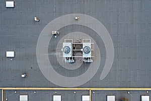 The roof of an industrial building, ventilation and air conditioning on the roof of an enterprise