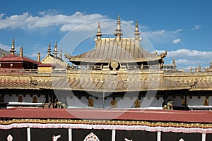 Roof of the Jokhang Tibetan Monastery in Lhasa, Tibet