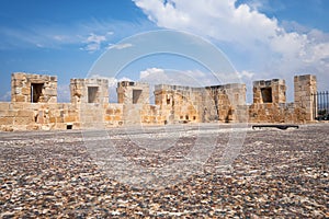 The roof of the Kolossi Castle surrounded by the battlements. Kolossi. Cyprus