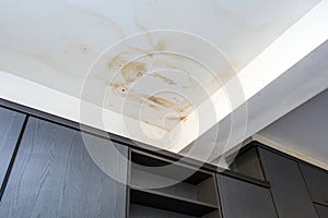 Roof leakage, water dameged ceiling roof and stain on ceiling