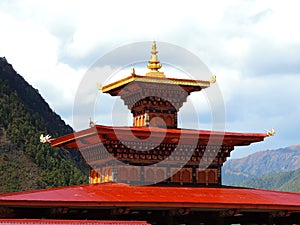 Roof of Lhakhang Karpo White temple in Haa valley located in Paro, Bhutan