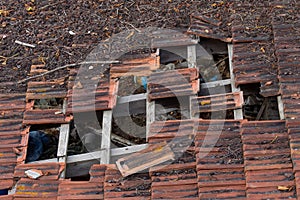 Roof made of terracotta tiles and wooden beams seriously damaged