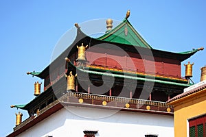 Roof of the main building in Gandantegchinlen Monastery  Gandan , Ulaanbaatar or Ulan-Bator, Mongolia