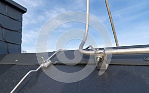 roof with metal lightning arrester or protection