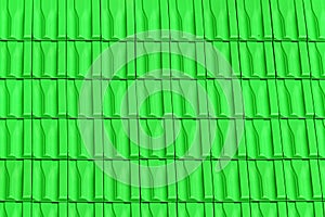 Roof with metallic green tiles.