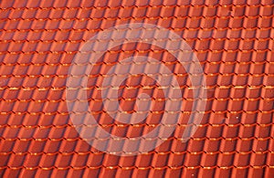 Roof with metallic red tiles.