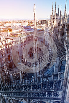 Roof of Milan Cathedral, Duomo di Milano, Italy, one of the largest Gothic churches