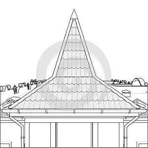The roof of the Modern Building Tower Vector. View of the hipped roof.