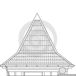 The roof of the Modern Building Tower Vector. View of the hipped roof.