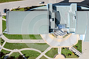 Roof of modern business office building. top view aerial photo
