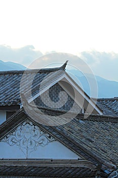 roof of Old house in ancient city of Dali .