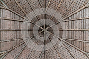 Roof of old wood cabin in the forest